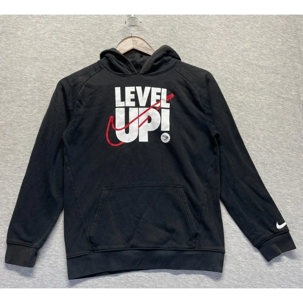 3 Brand by Nike Hoodie Boys L (12-13) Black Graphic Print Level Up Swoosh Logo